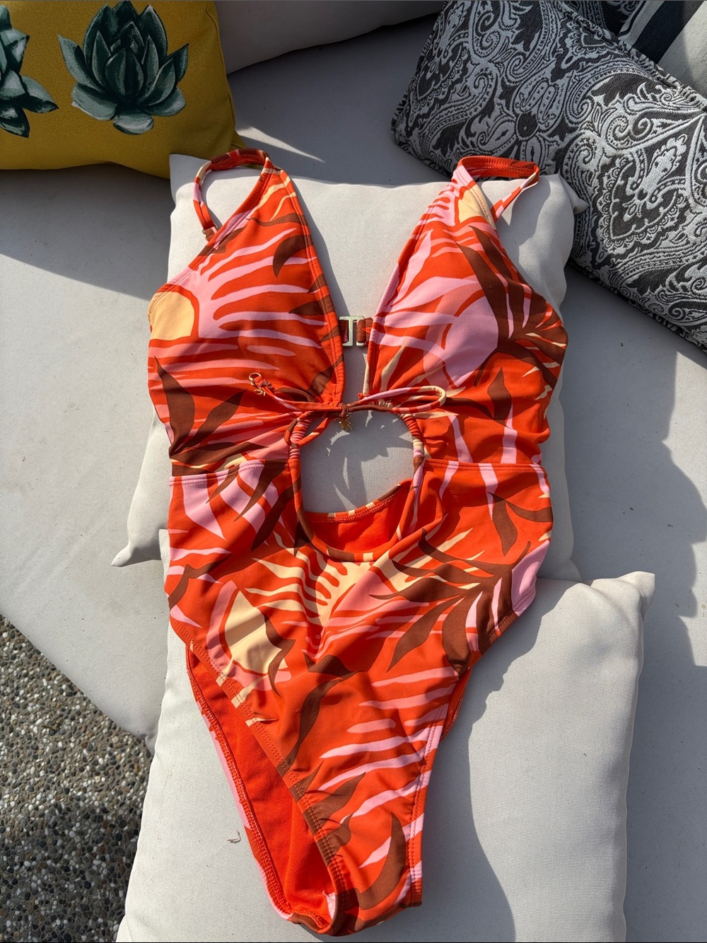Stylish Orange Tropical Print One-Piece Swimsuit